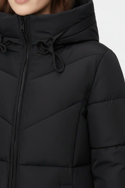 Iconic Long Hooded Quilted Puffer Coat For Women | Evelira
