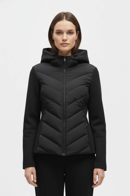 Invigorating Hooded puffer jacket with sleek silhouette for women | Caurelle
