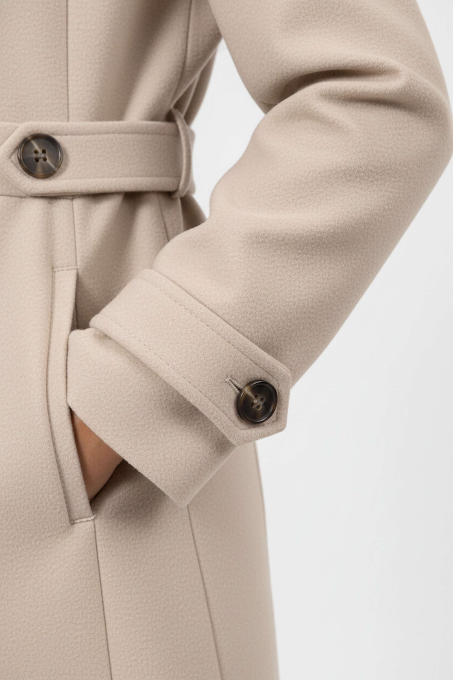 Tailored Belted Button Front Long Coat For Women | Mirevane