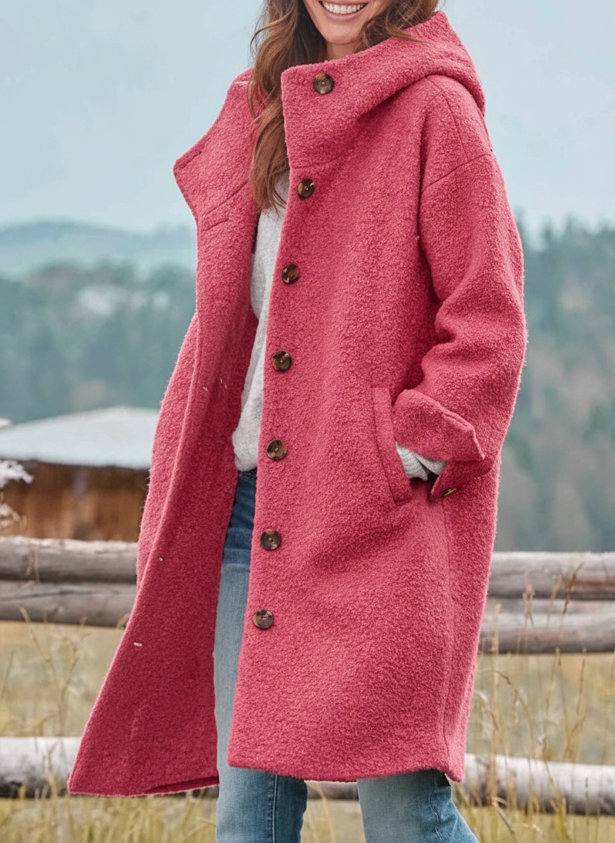 Stimulating Hooded Button Front Long Coat For Women | Linnea