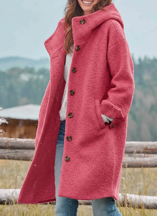 Stimulating Hooded Button Front Long Coat For Women | Linnea