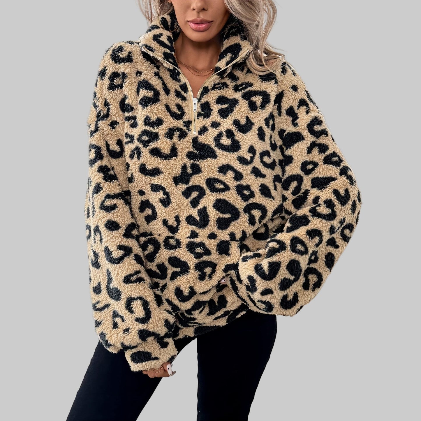 Fresh Leopard Print Zip Jumper For Women | Andrea