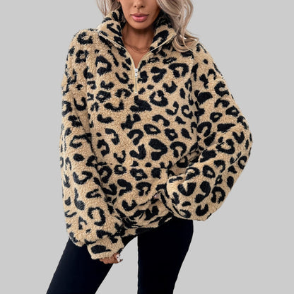 Fresh Leopard Print Zip Jumper For Women | Andrea