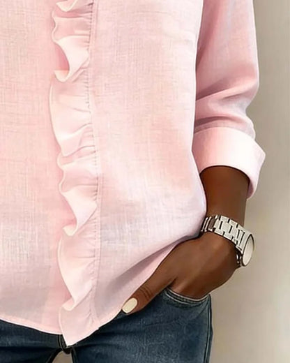 Centered Blouse with ruffled V-neck and long sleeves for women | Indie