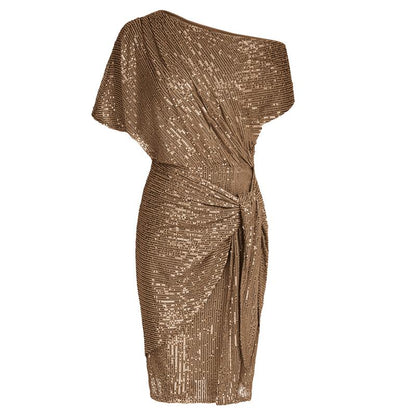 Vibrant Elegant Off Shoulder Sequin Bodycon Dress For Women | Ariselle