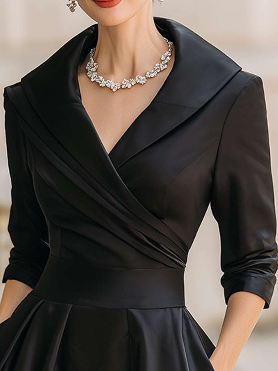 Quintessential Elegant Draped Collar Midi Dress For Women | Ange