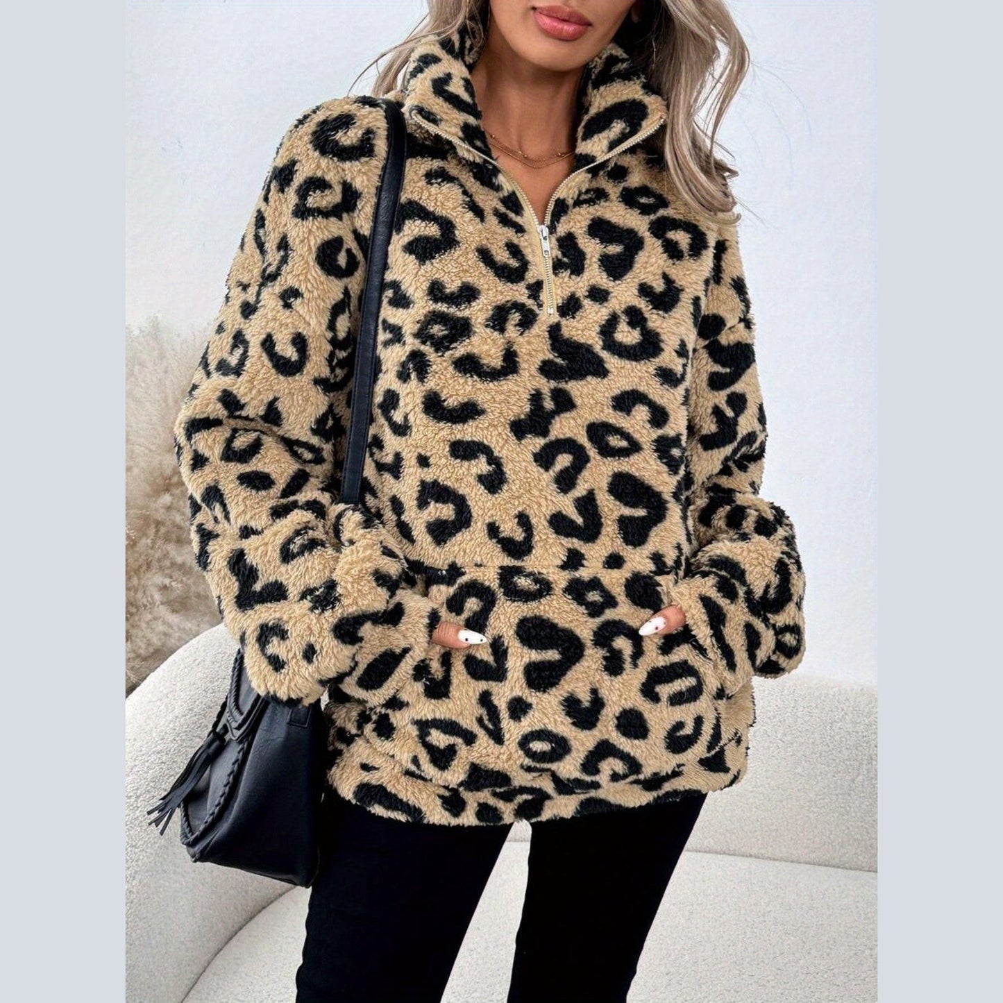 Fresh Leopard Print Zip Jumper For Women | Andrea