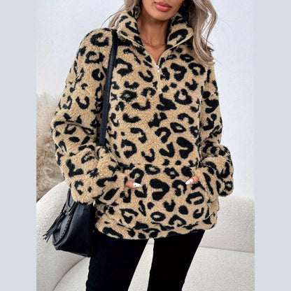 Fresh Leopard Print Zip Jumper For Women | Andrea