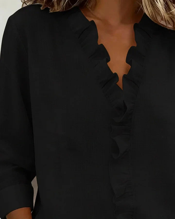 Centered Blouse with ruffled V-neck and long sleeves for women | Indie
