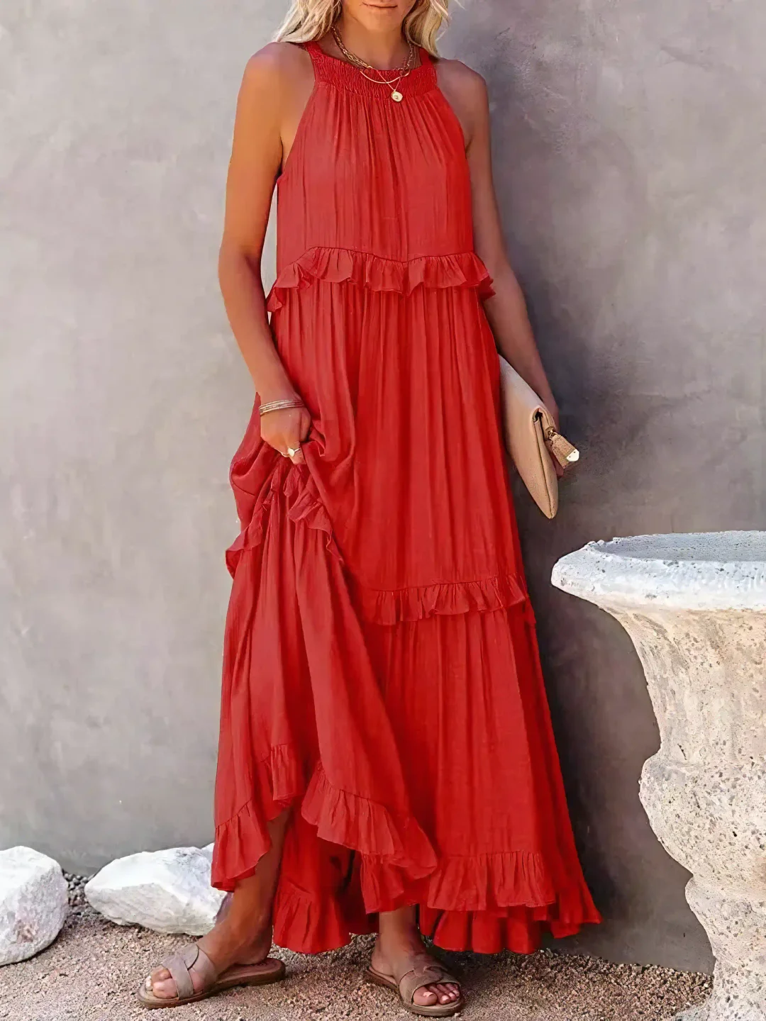Dainty Tiered Ruffle Long Dress For Women | Lara