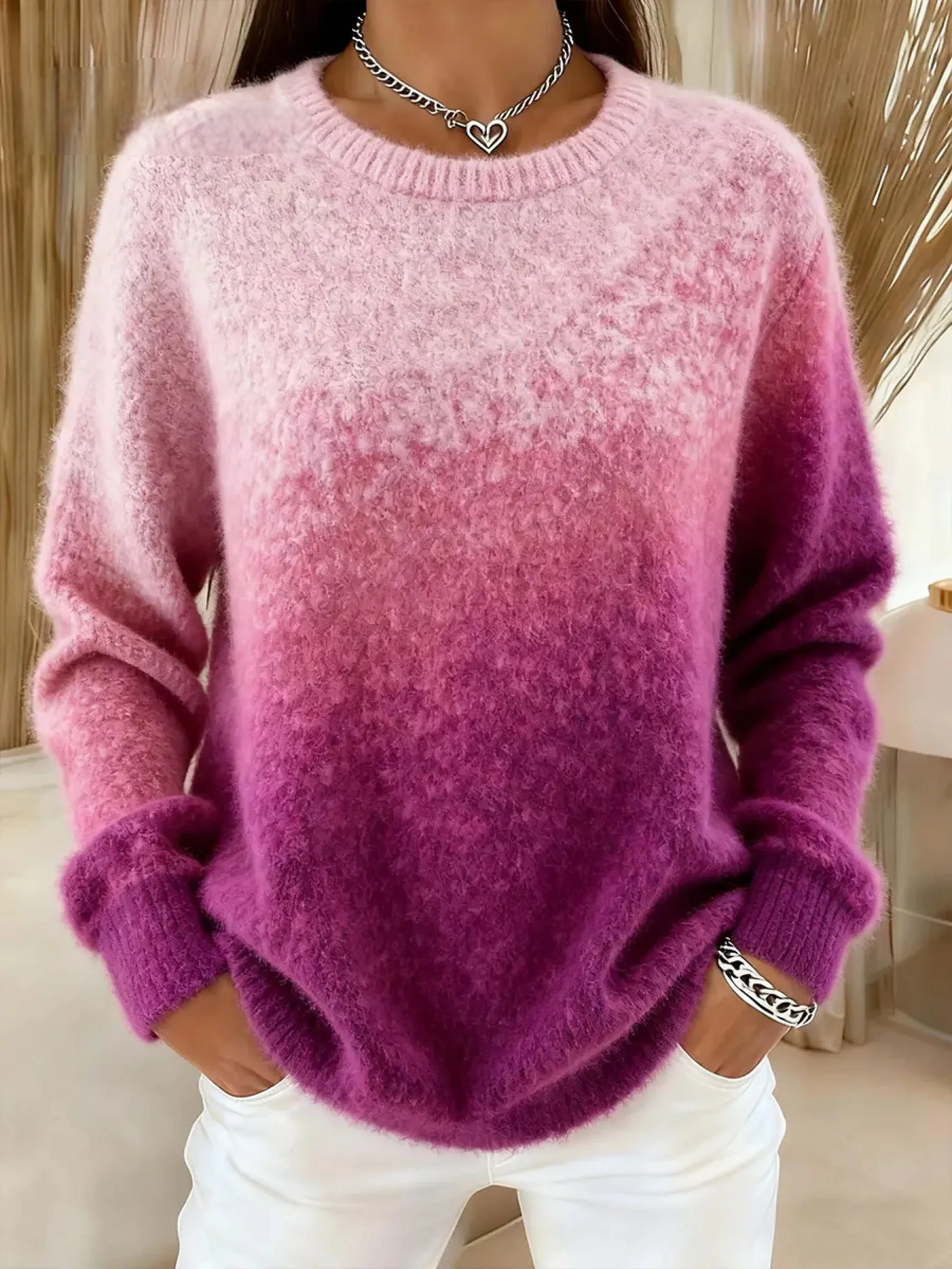 Cotton Gradient Crew Neck Sweater For Women | Emilie