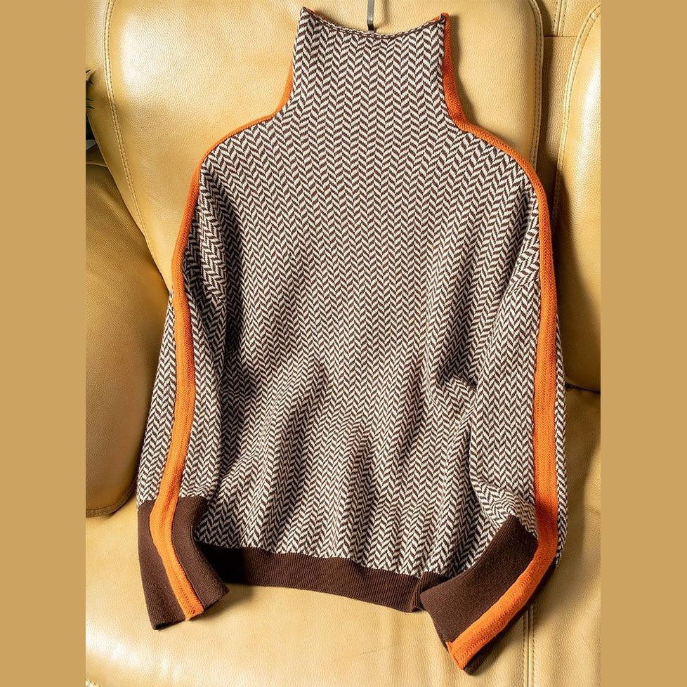 Chic High Neck Contrast Stripe Jumper For Women | Elenora