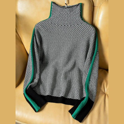 Chic High Neck Contrast Stripe Jumper For Women | Elenora