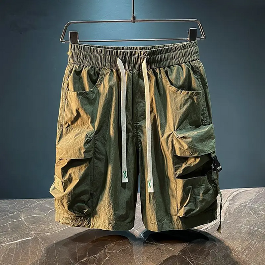 Glistening Utility Cargo Shorts With Buckle Detail For Men | Asher