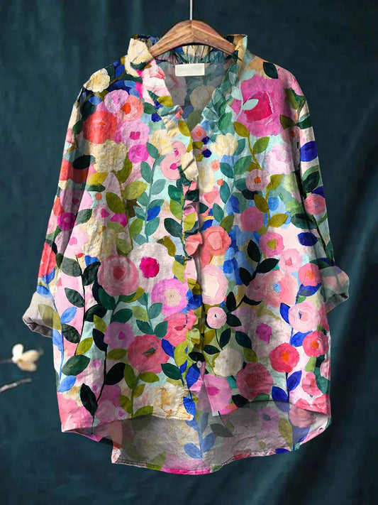 Sweet Floral blouse with ruffle-trim neckline for women | Alisa
