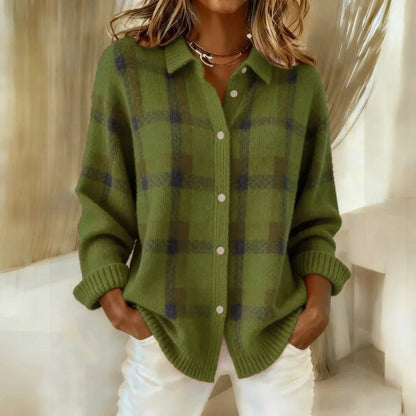 Regal Relaxed Check Button Front Sweater For Women | Lanie