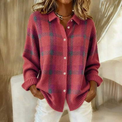 Regal Relaxed Check Button Front Sweater For Women | Lanie