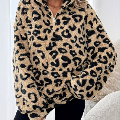 Fresh Leopard Print Zip Jumper For Women | Andrea