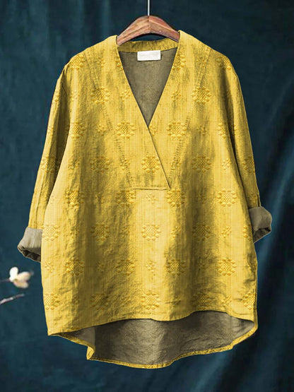 Philosophical Embroidered blouse with V-neck silhouette for women | Cara