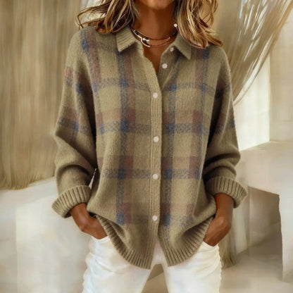 Regal Relaxed Check Button Front Sweater For Women | Lanie