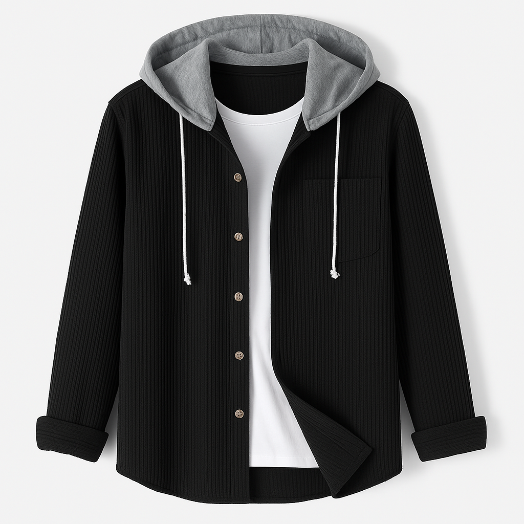 Comforting Textured Button Front Hooded Jacket For Men | Matteo