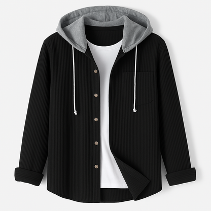 Comforting Textured Button Front Hooded Jacket For Men | Matteo