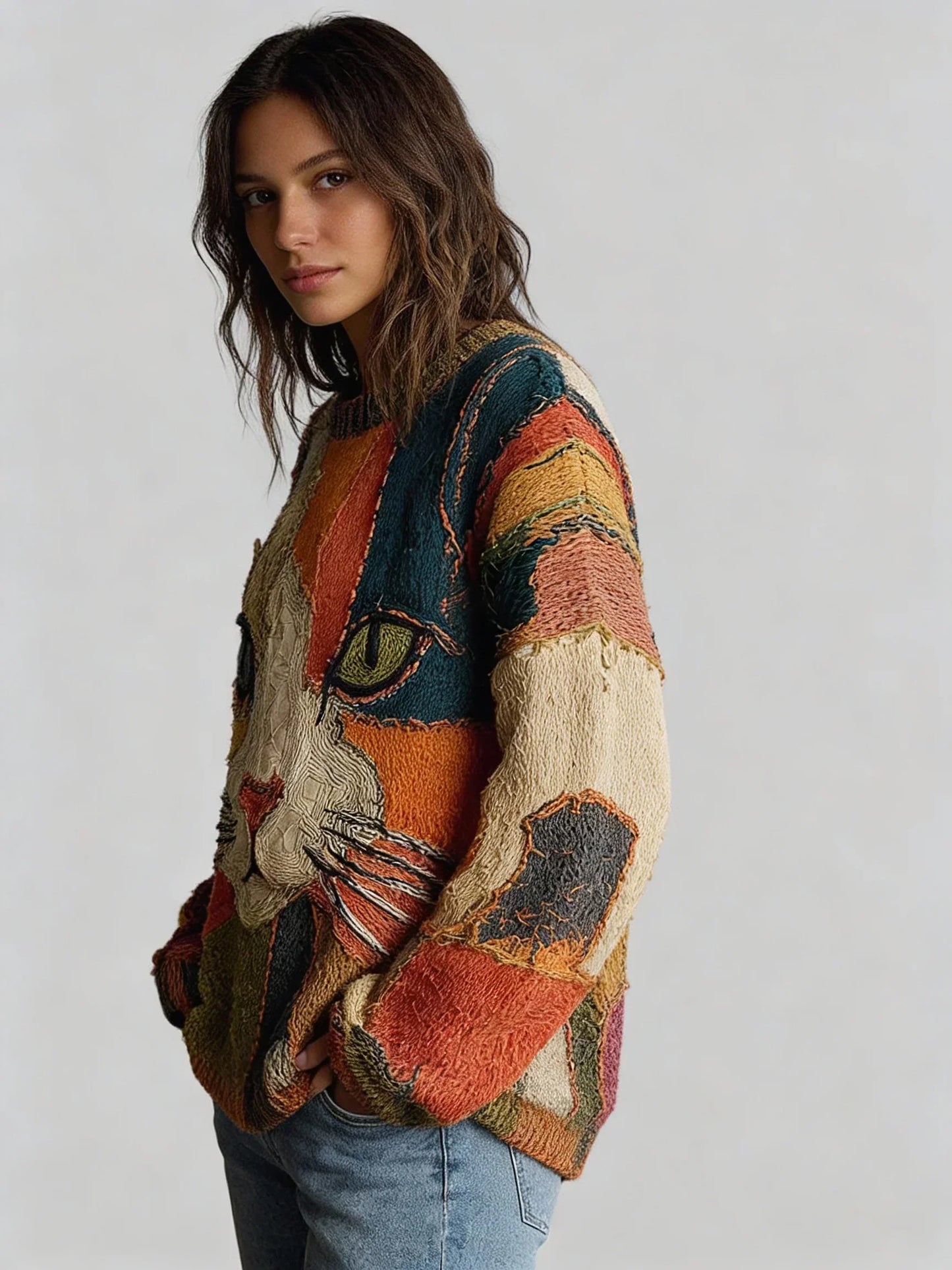 Opulent Art Print Relaxed Sweater For Women | Marcella