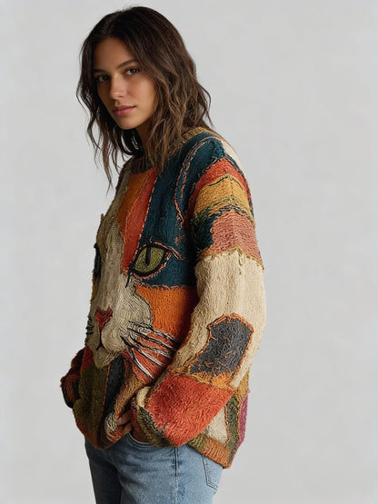 Opulent Art Print Relaxed Sweater For Women | Marcella