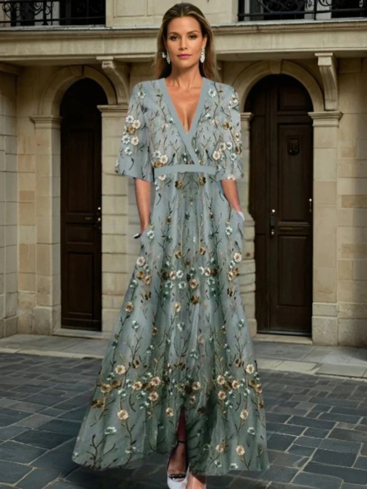 Special Elegant V-neck belted boho dress for women | Hazel