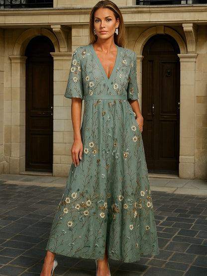 Special Elegant V-neck belted boho dress for women | Hazel
