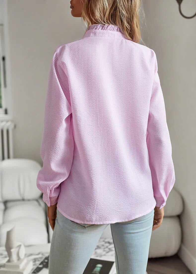Lively Ruffle Detail Long Sleeve Blouse For Women | Celestine