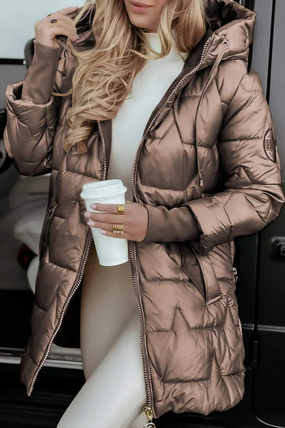 Quartz Hooded Quilted Long Coat for Women | Celeste