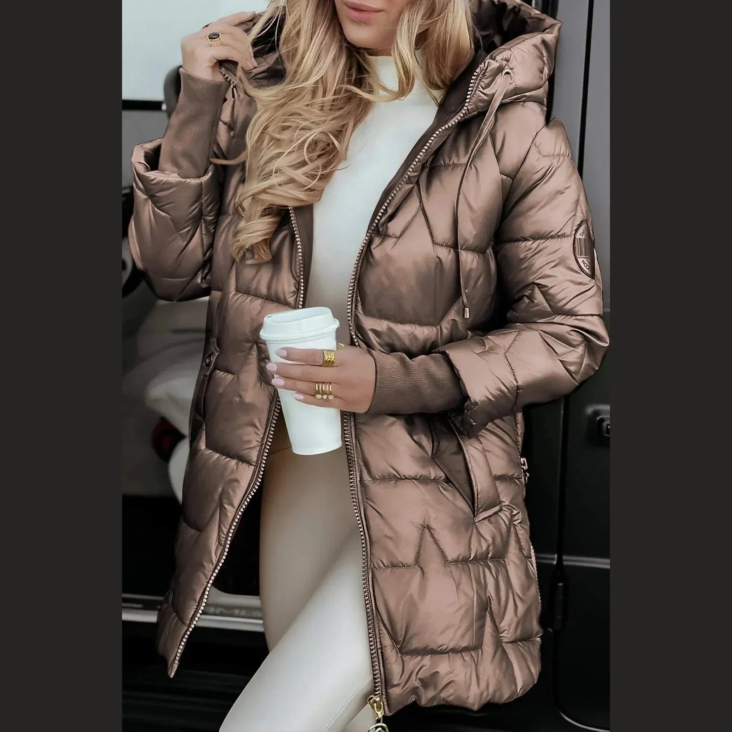 Soft Long Quilted Hooded Coat For Women | Elen