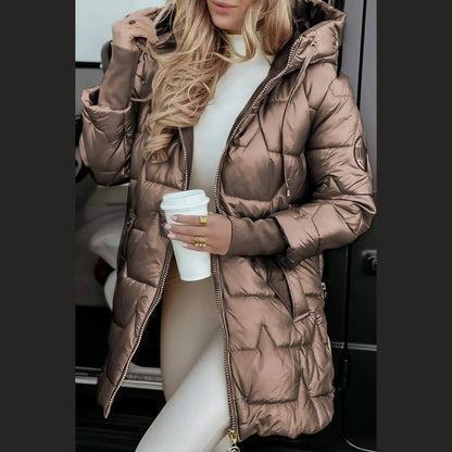 Soft Long Quilted Hooded Coat For Women | Elen