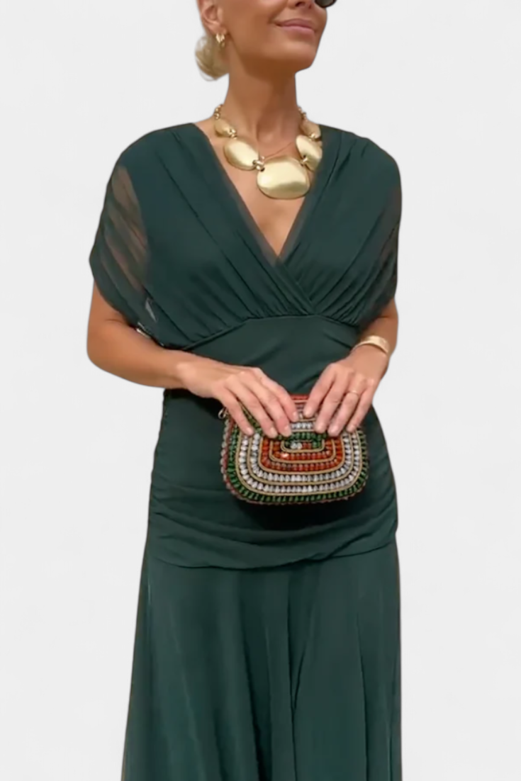 Earthy Elegant V Neck Maxi Dress For Women | Grace