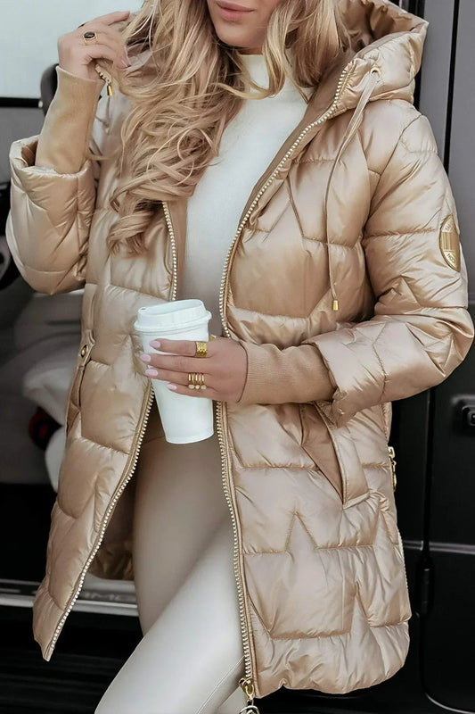 Quartz Hooded Quilted Long Coat for Women | Celeste