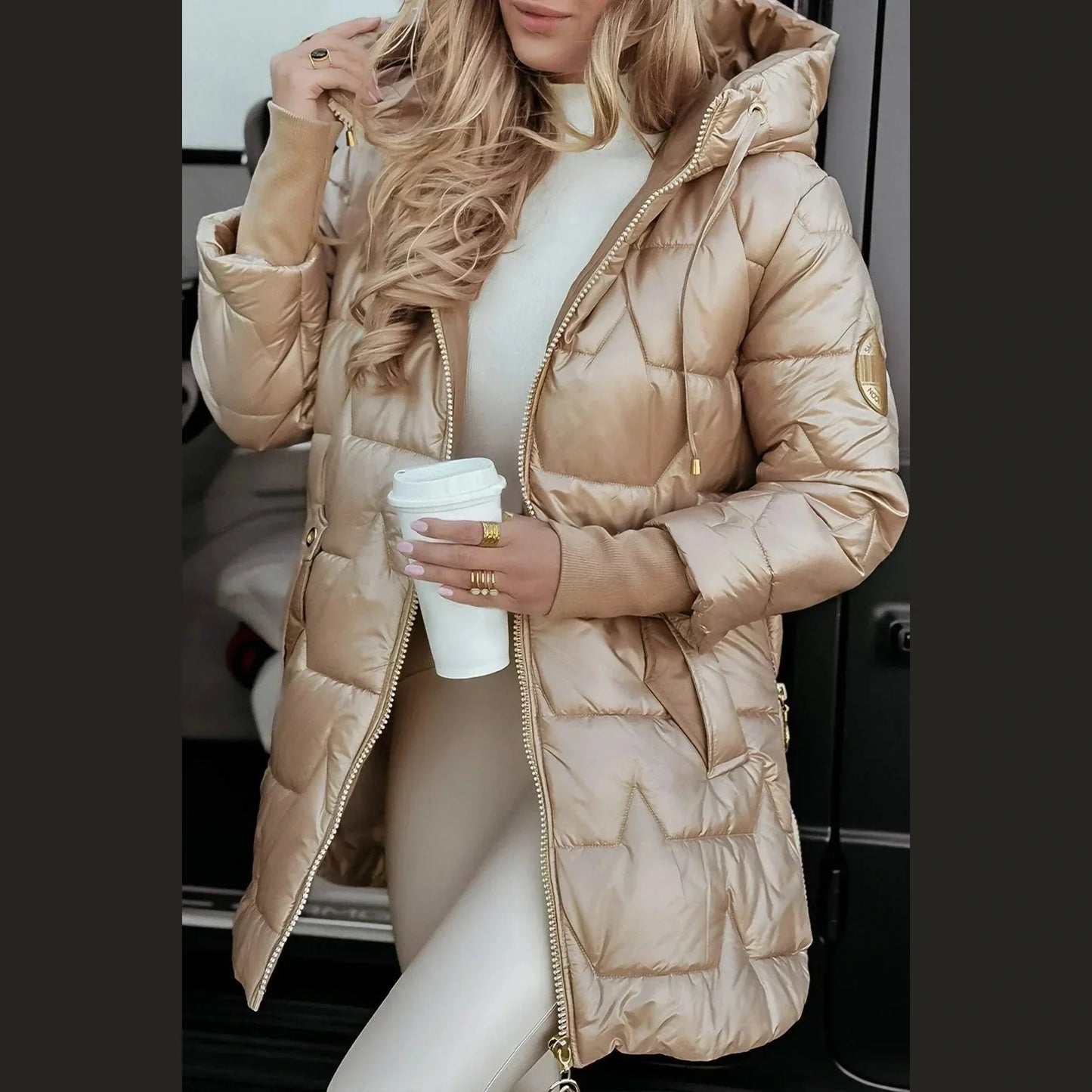 Soft Long Quilted Hooded Coat For Women | Elen