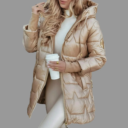 Soft Long Quilted Hooded Coat For Women | Elen