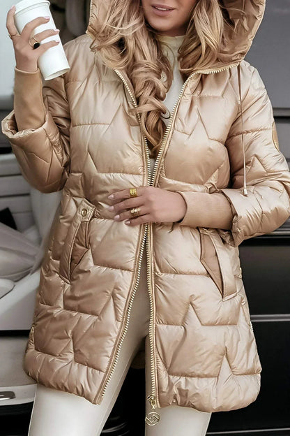 Quartz Hooded Quilted Long Coat for Women | Celeste