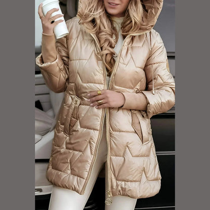 Soft Long Quilted Hooded Coat For Women | Elen