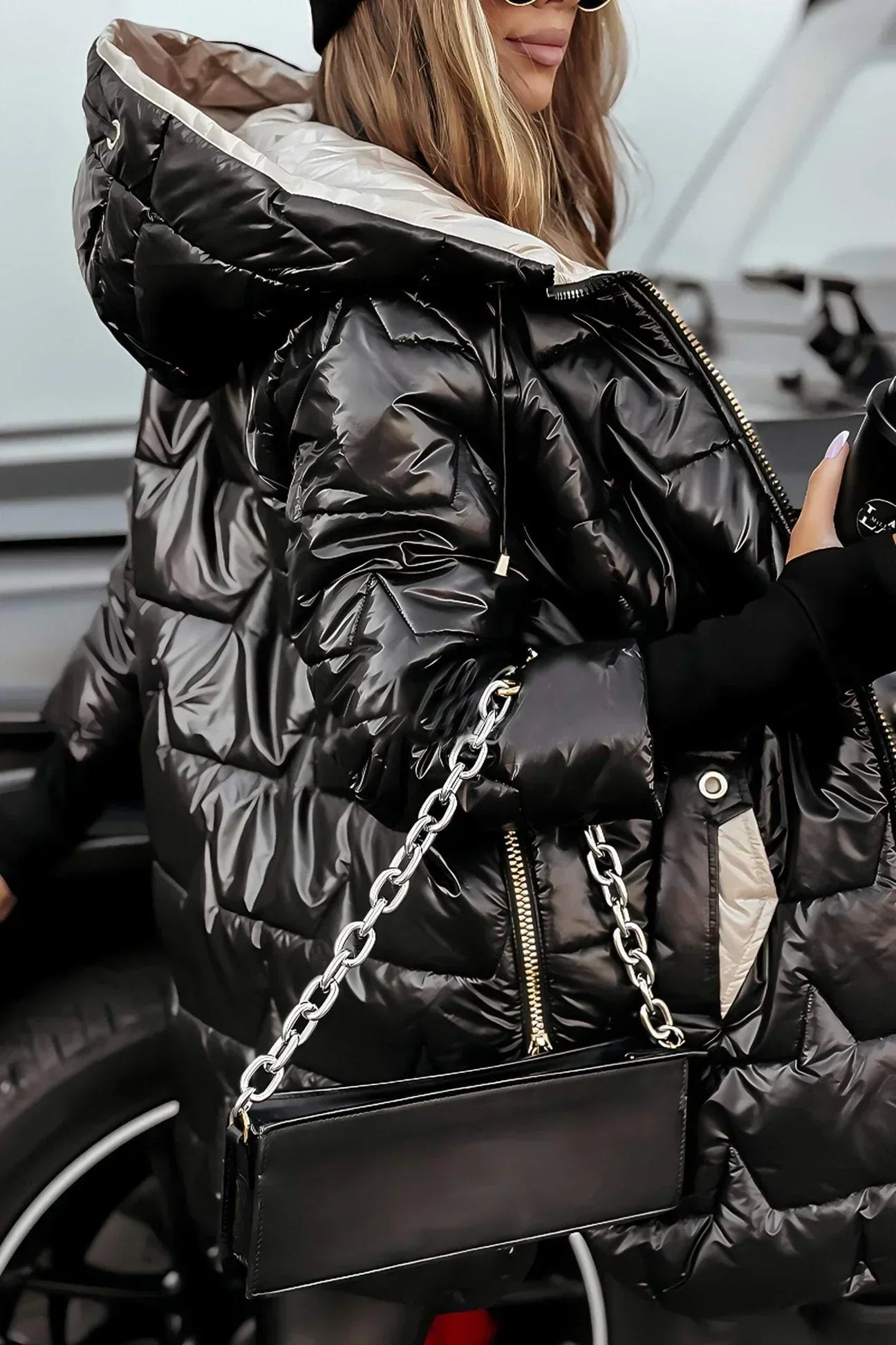 Quartz Hooded Quilted Long Coat for Women | Celeste