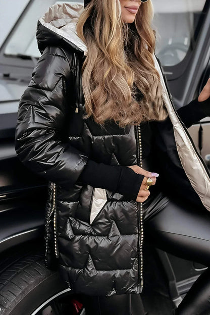 Quartz Hooded Quilted Long Coat for Women | Celeste