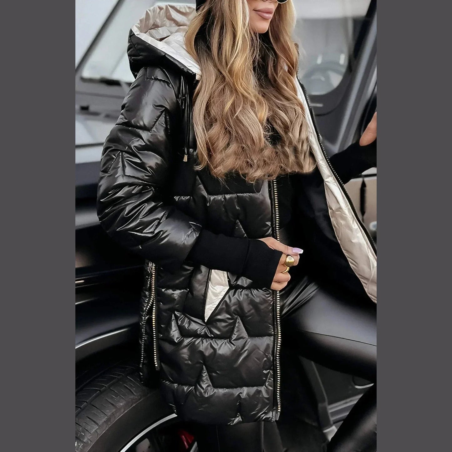 Soft Long Quilted Hooded Coat For Women | Elen