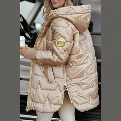 Soft Long Quilted Hooded Coat For Women | Elen