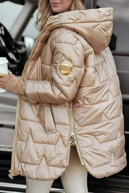 Quartz Hooded Quilted Long Coat for Women | Celeste