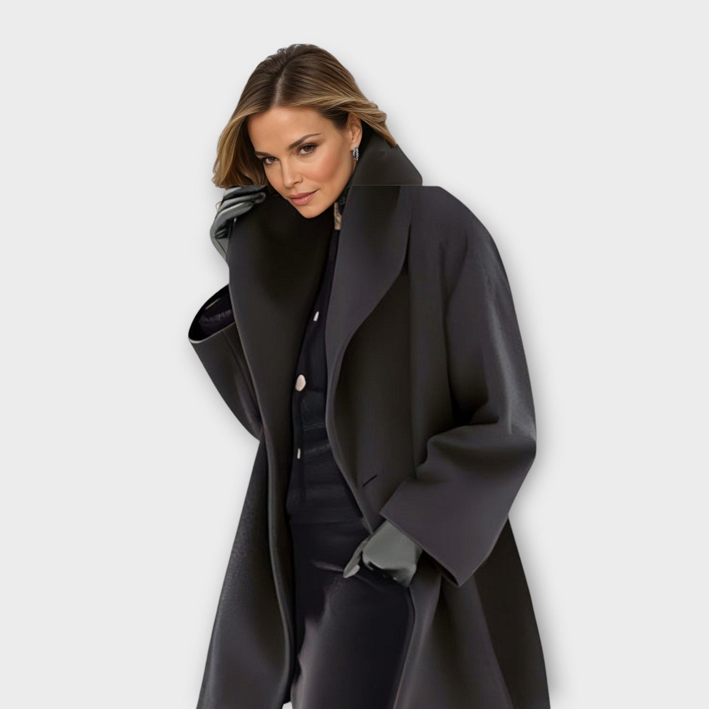 Pleated Elegant Long Coat For Women | Evelene