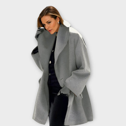 Pleated Elegant Long Coat For Women | Evelene