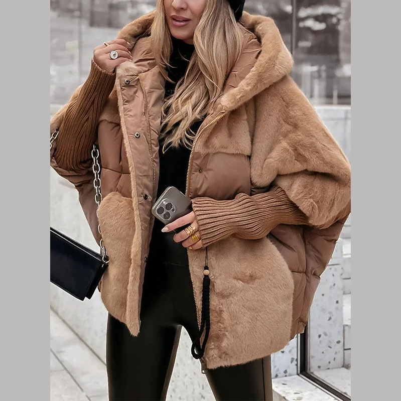 Cutting Oversized Hooded Puffer Jacket For Women | Elira