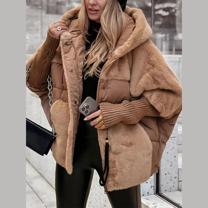 Cutting Oversized Hooded Puffer Jacket For Women | Elira