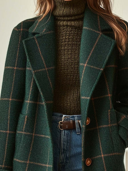 Cosmopolitan Checked Lapel Long Coat For Women | Rosalind